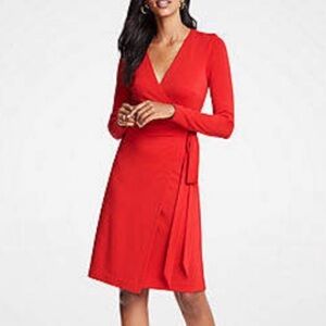 Ann Taylor Petite Wrap Dress Women’s Size 2 Petite Red Long Sleeve New